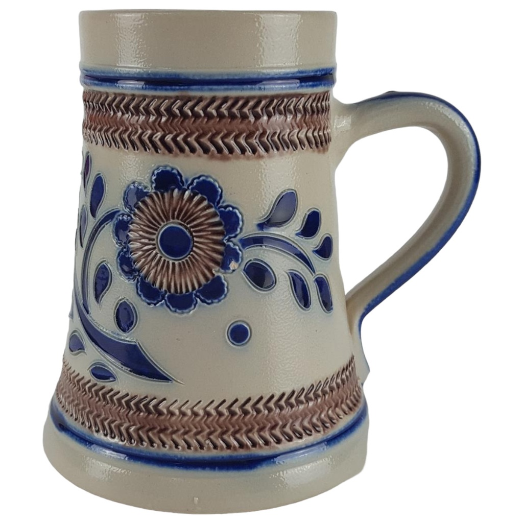 Keramik Salzglasur Bierkrug mit Motiv H 14,5 cm