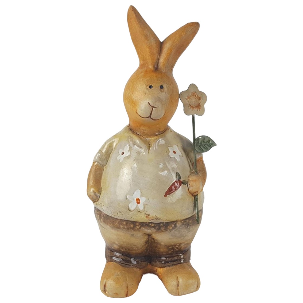 [458134402] Formano Keramik Figur Hase mit Blume H 16 cm