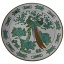 Wandteller Gold Imari Japan grüne Blumen Paradiesvögel mit Goldrand D 31 cm