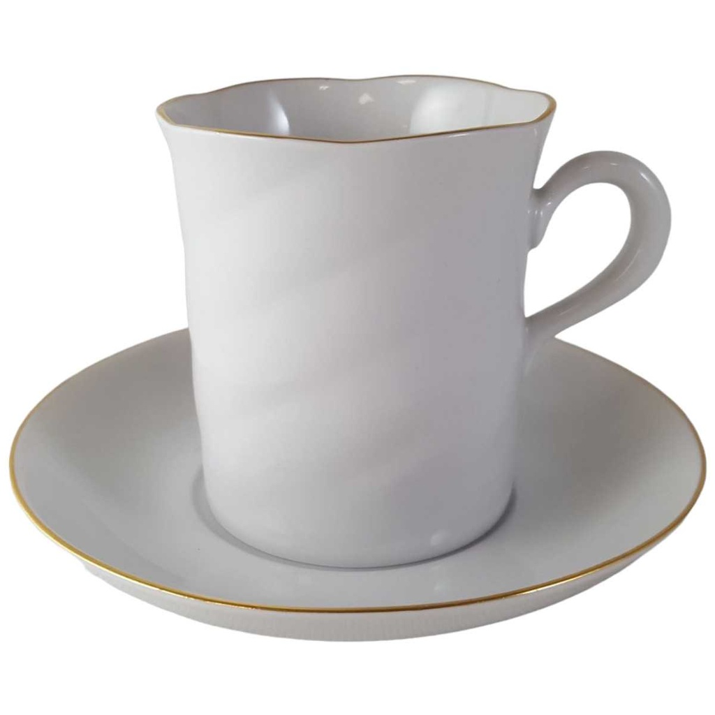 [45813659] Mokkatasse mit Untertasse Kaffeetasse Tasse Espressotasse Goldrand Freiberger Porzellan Weiß gebraucht - sehr gut