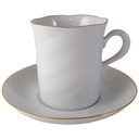 Mokkatasse mit Untertasse Kaffeetasse Tasse Espressotasse Goldrand Freiberger Porzellan Weiß gebraucht - sehr gut