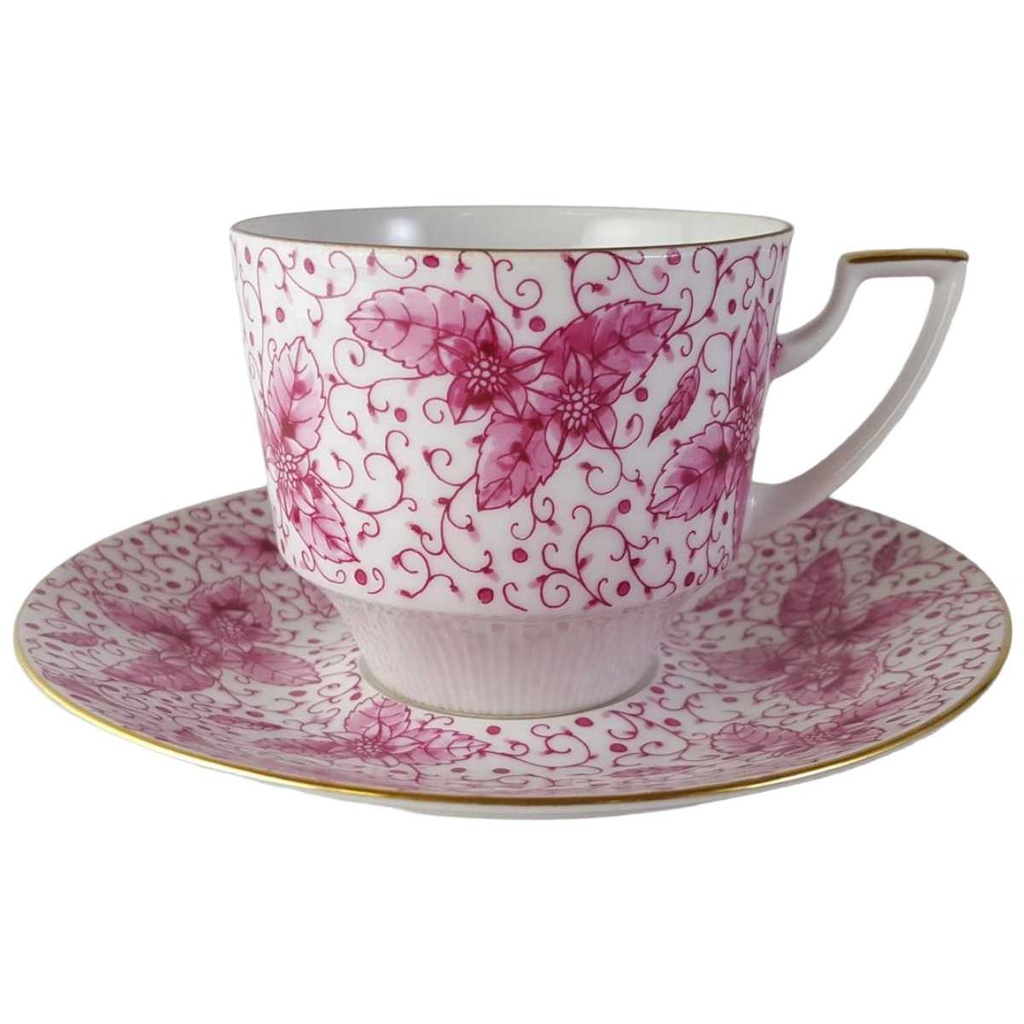 [45813694] Kaffeetasse mit Untertasse Tasse Goldrand 2tlg Pirkenhammer Rosa Blumendekor Blumen