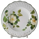 Suppenteller Durchbrucharbeit 24,5 cm Tiffany Boutique Italy weiße Blume mit Grünrand gebraucht - sehr gut
