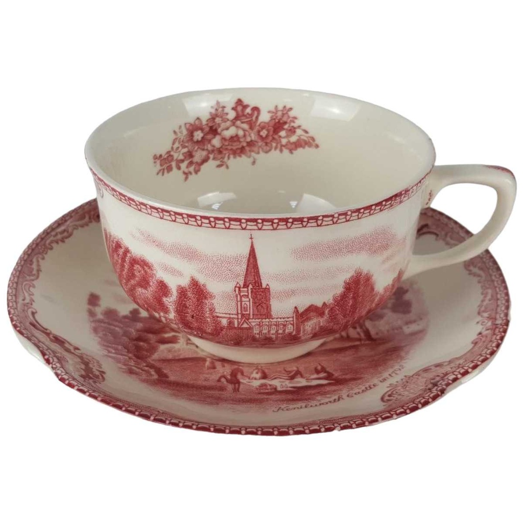 Teetasse mit Untertasse Tasse Johnson Bros Old Britain Castles Rot
