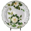 Servierplatte Tiffany Boutique Italy weiße Blume mit Grünrand Durchbruch D 30 cm