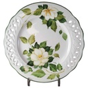 Speiseteller Essteller Durchbrucharbeit 27 cm Tiffany Boutique Italy weiße Blume mit Grünrand gebraucht - akzeptabel