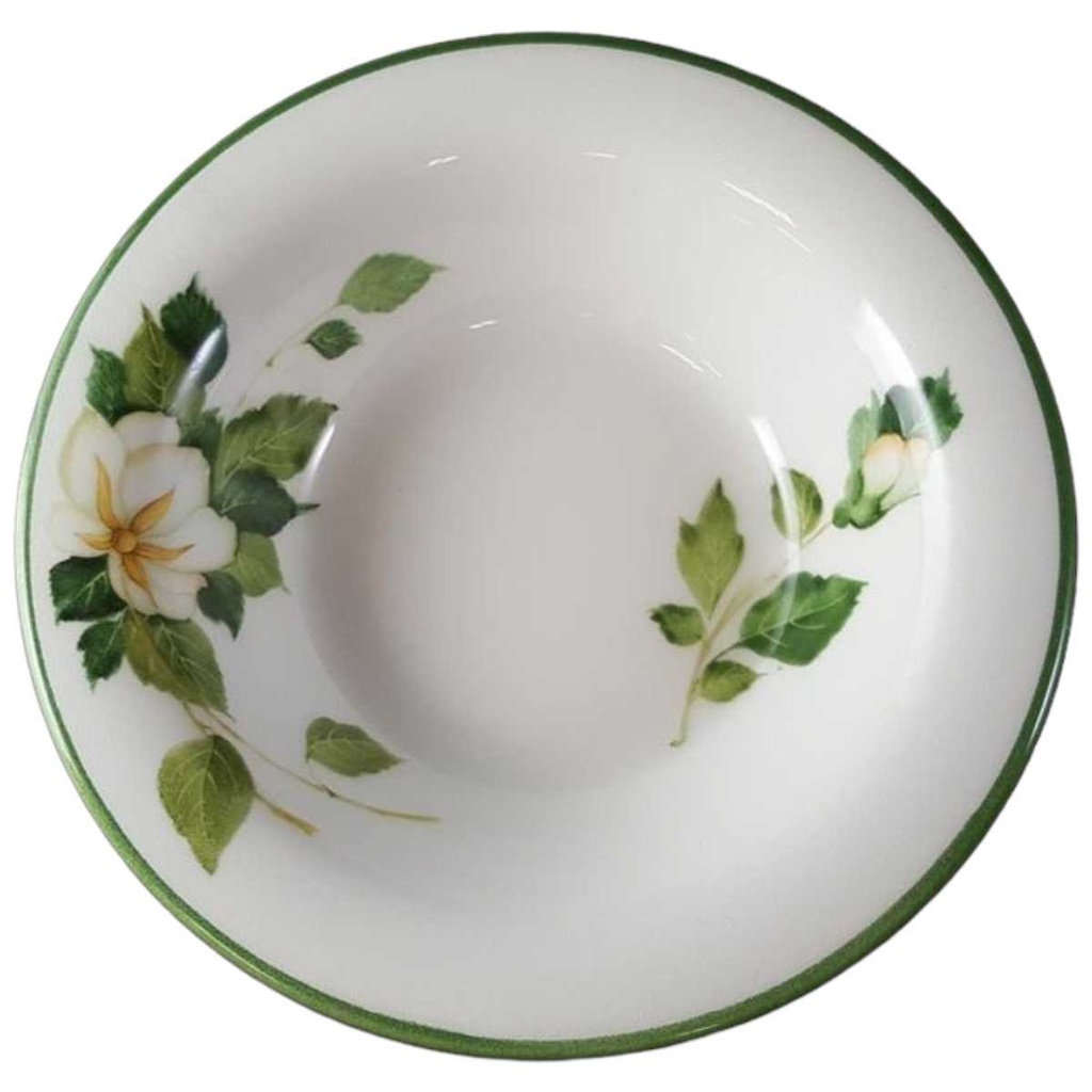 [45813813] Kuchenteller Schale Dessertteller Frühstücksteller Salatschale 16 cm Tiffany Boutique Italy weiße Blume mit Grünrand gebraucht - sehr gut