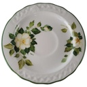 Untertasse für Kaffee 17,8 cm Tiffany Boutique Italy weiße Blume mit Grünrand gebraucht - akzeptabel