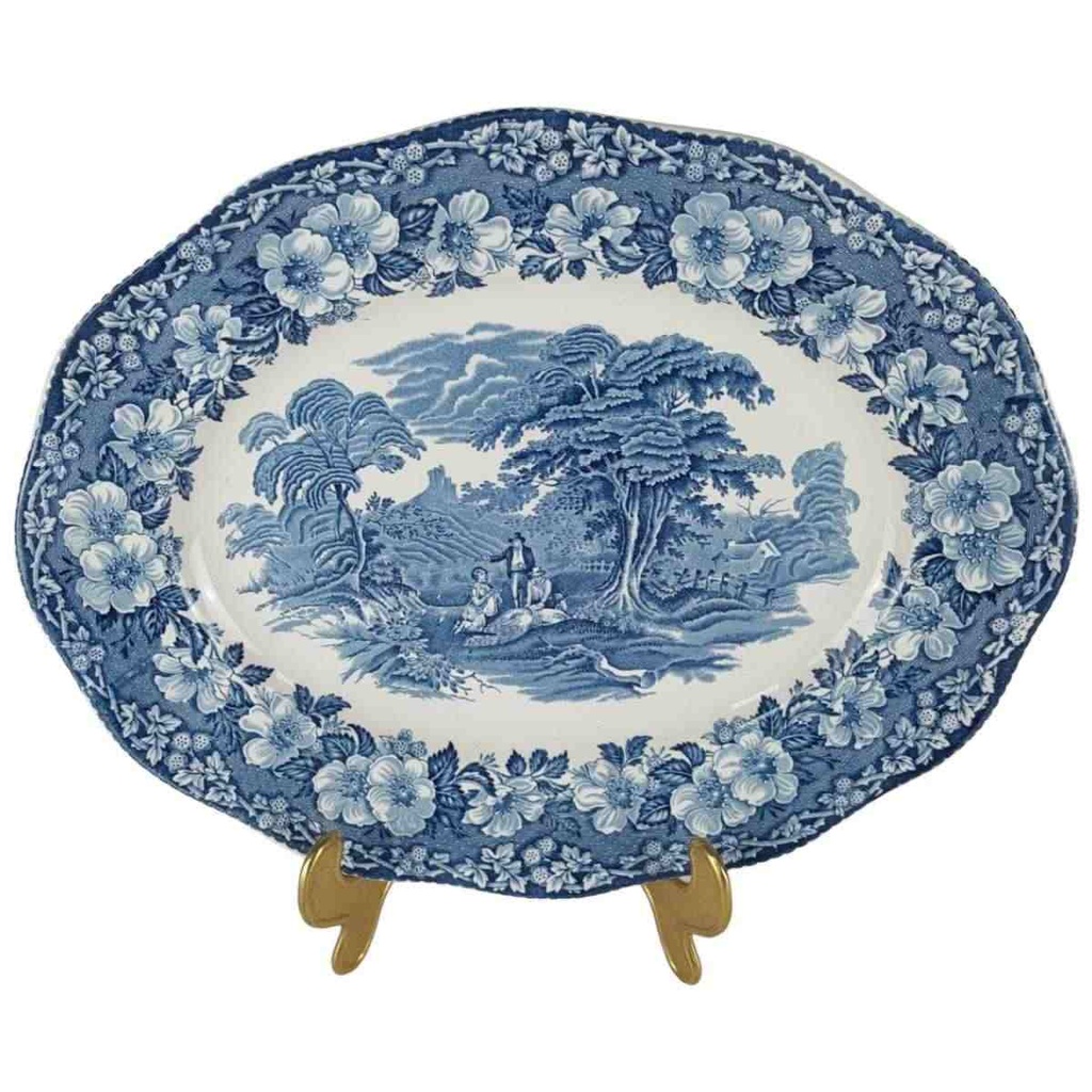 Fleischplatte 31x24,6 cm Enoch Wedgwood Woodland Blau gebraucht - sehr gut