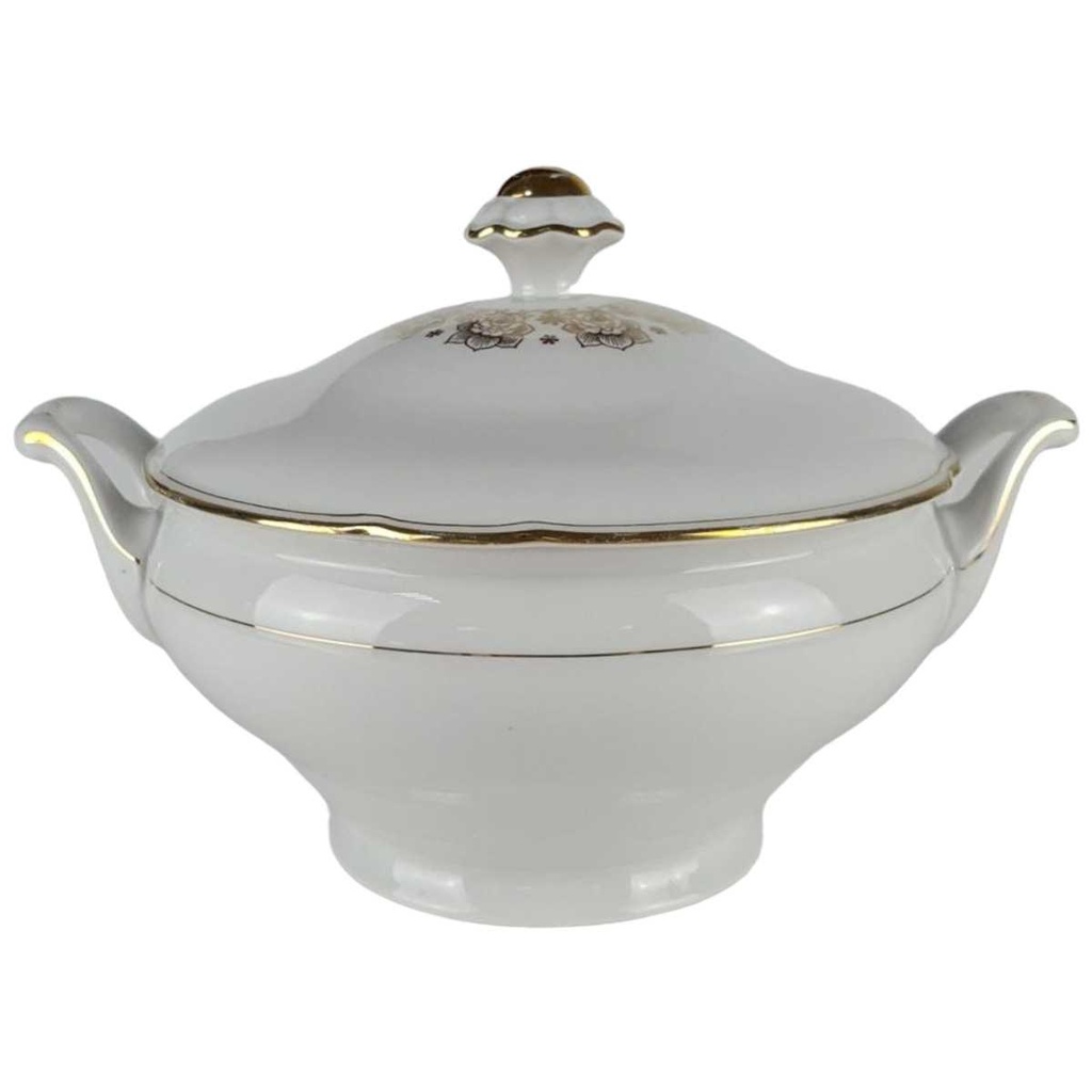 [458138277] Ragoutterrine mit Deckel Goldrand 1,5 L Bavaria Germany weiß gebraucht - gut