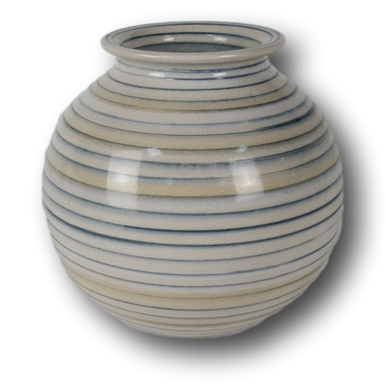 [458138460] Mobach Keramik grau braun blau Vase H 12,3 cm
