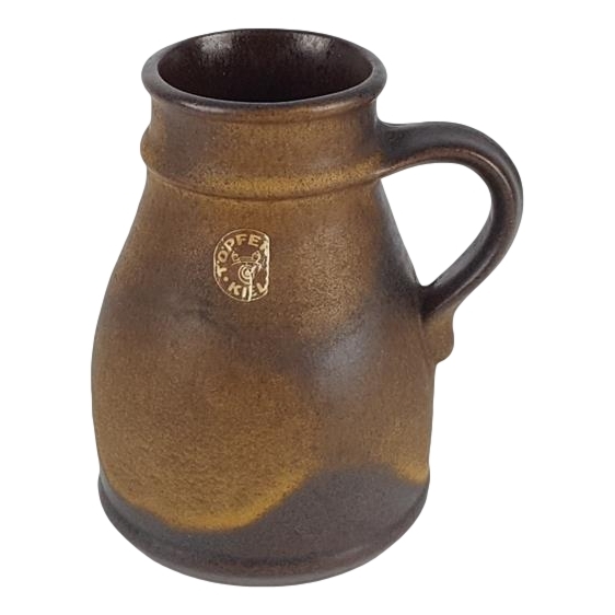 Töpferei Kiel Keramik Henkelkrug Vase braun H 14 cm
