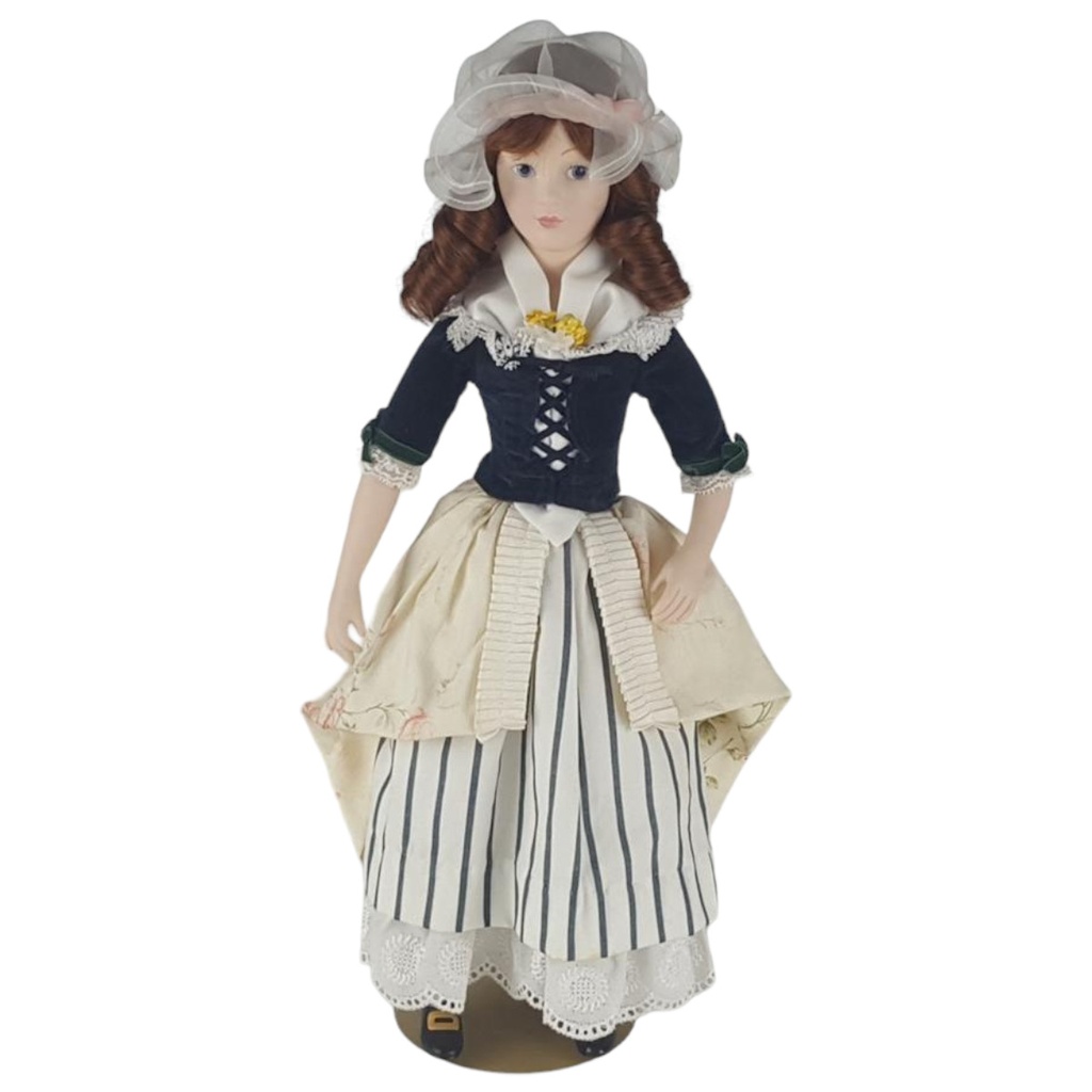 Franklin Mint Heirloom Dolls 1983 Das Erdbeermädchen Porzellanpuppe H 38,3 cm