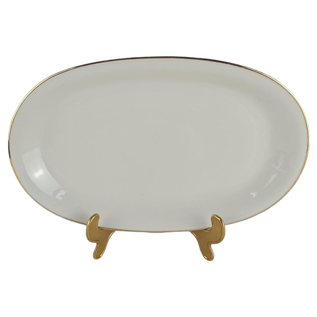 [458138629] Servierplatte Beilagenplatte Speiseplatte Fleischplatte Goldrand 32,6x20,3 cm Bavaria Beige Orange Braun gebraucht - gut