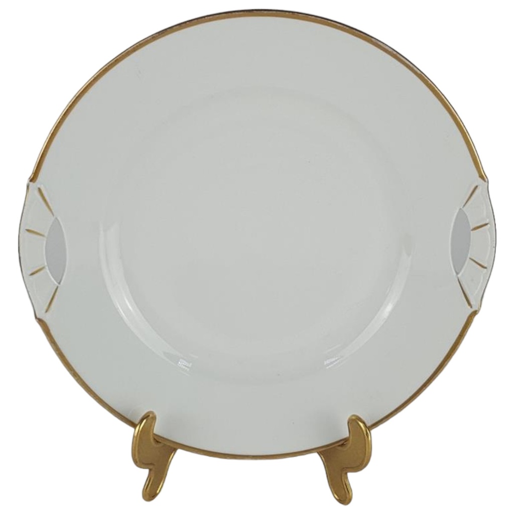 [458138751] Tortenplatte mit Griffen weiß Goldrand D 26 cm