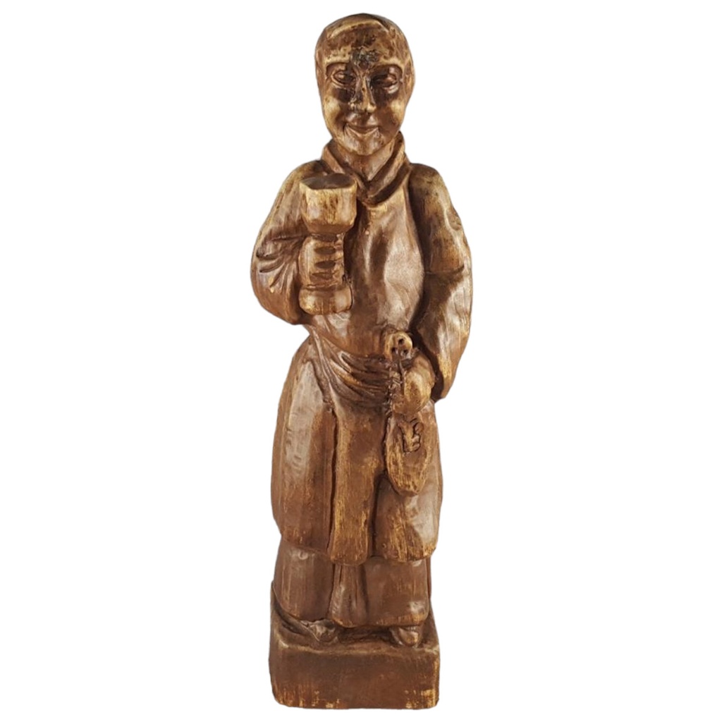 Holzfigur Holzskulptur Mönch mit Weinkelch Spain H 38,3 cm