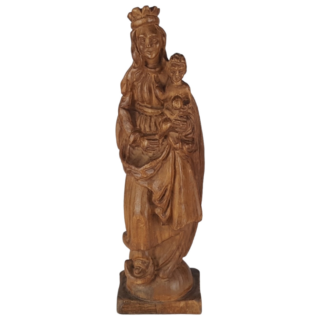[458138990] Holzfigur Holzskulptur Maria mit dem Kind H 42,5 cm Spanien