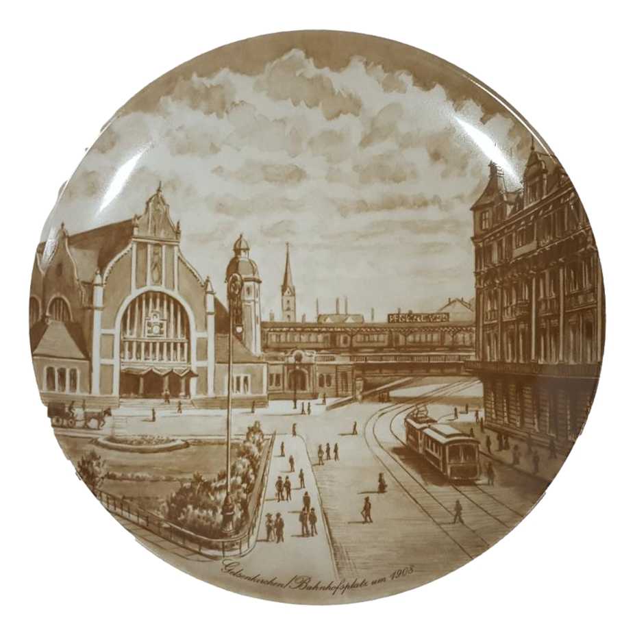 Heimatteller Sammelteller AK Kaiser Porzellan Wandteller Gelsenkirchen 4.Motiv Bahnhofsplatz um 1908 gebraucht - sehr gut
