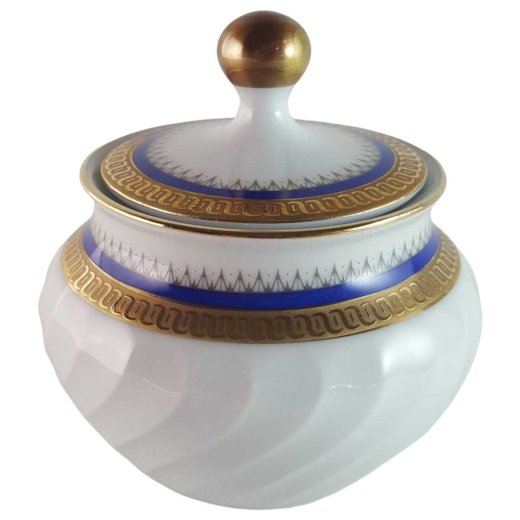 [45813920] Zuckerdose Goldrand Bareuther Waldsassen Reliefdekor blau gebraucht - gut