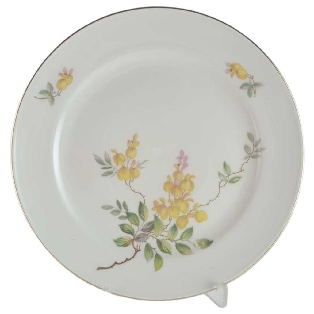 Kuchenteller Dessertteller Frühstücksteller Goldrand 19 cm Rhenania Duisdorf gelbe Blumen mit gebraucht - gut