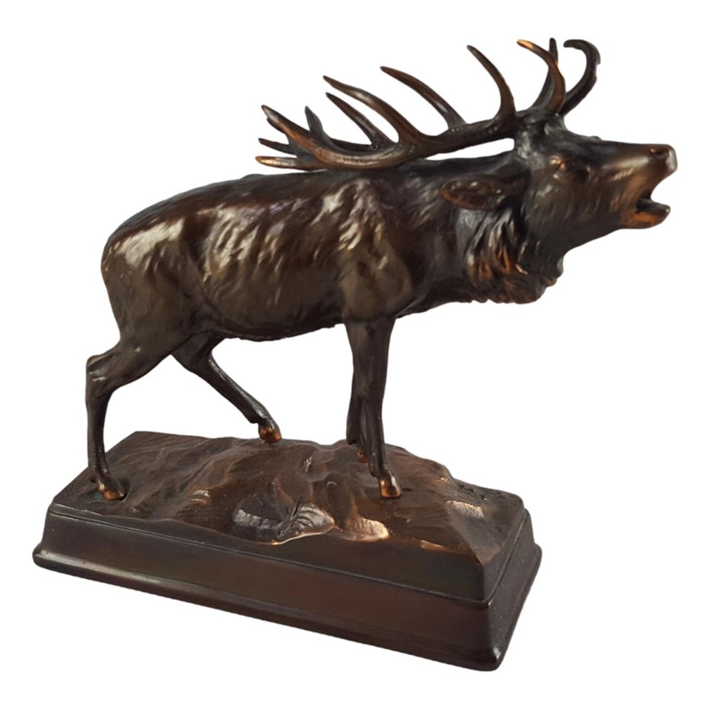Vintage Bronze-Kupferskulptur Kupferfigur Tier Zoo Hirsch H 17,5 cm