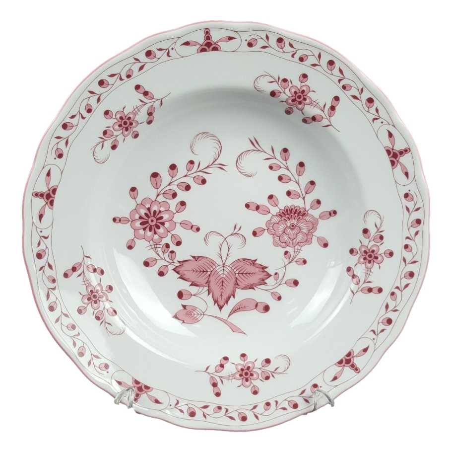 Suppenteller 22,2 cm Tirschenreuth Unbekannte Formen Blumenmuster mit rosa Rand gebraucht - gut