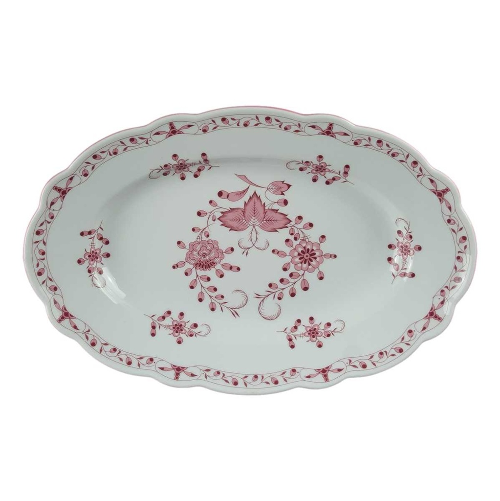 [458139632] Servierplatte Fleischplatte 32,3x21,2 cm Tirschenreuth Unbekannte Formen Blumenmuster mit rosa Rand gebraucht - gut