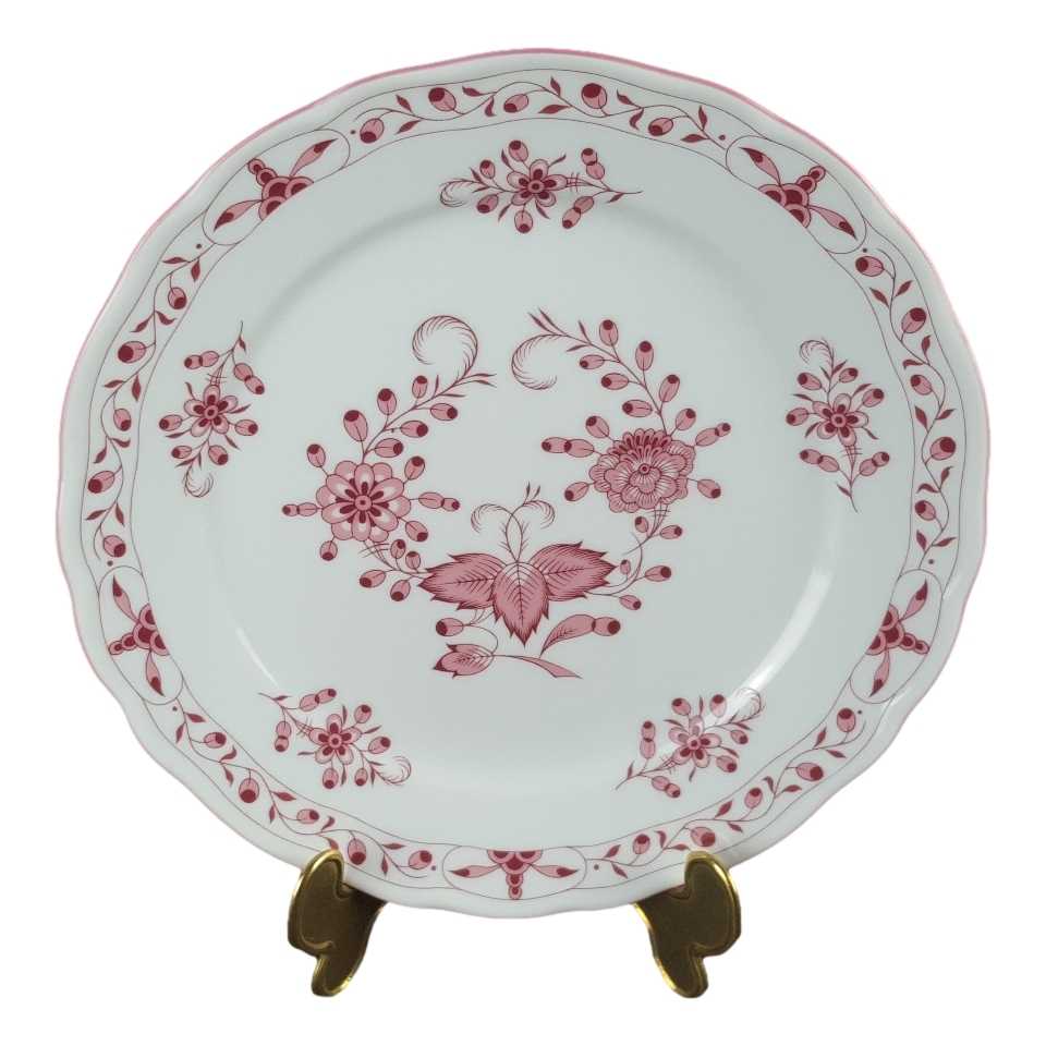 Kuchenteller Dessertteller 19,7 cm Tirschenreuth Unbekannte Formen Blumenmuster mit rosa Rand gebraucht - gut