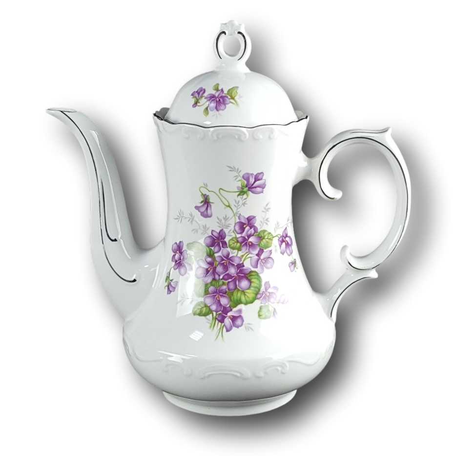 [458139667] Kaffeekanne 1,4 L Schumann Arzberg Veilchen lila Platinrand gebraucht - gut
