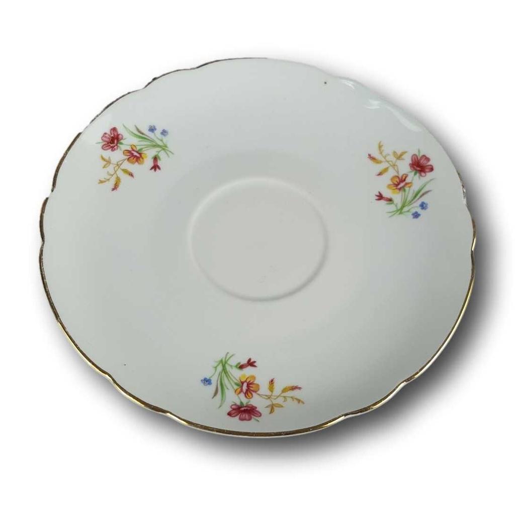 [458139684] Untertasse für Tee Goldrand 14,1 cm Schirnding Bavaria Blumendekor Blumen gebraucht - gut