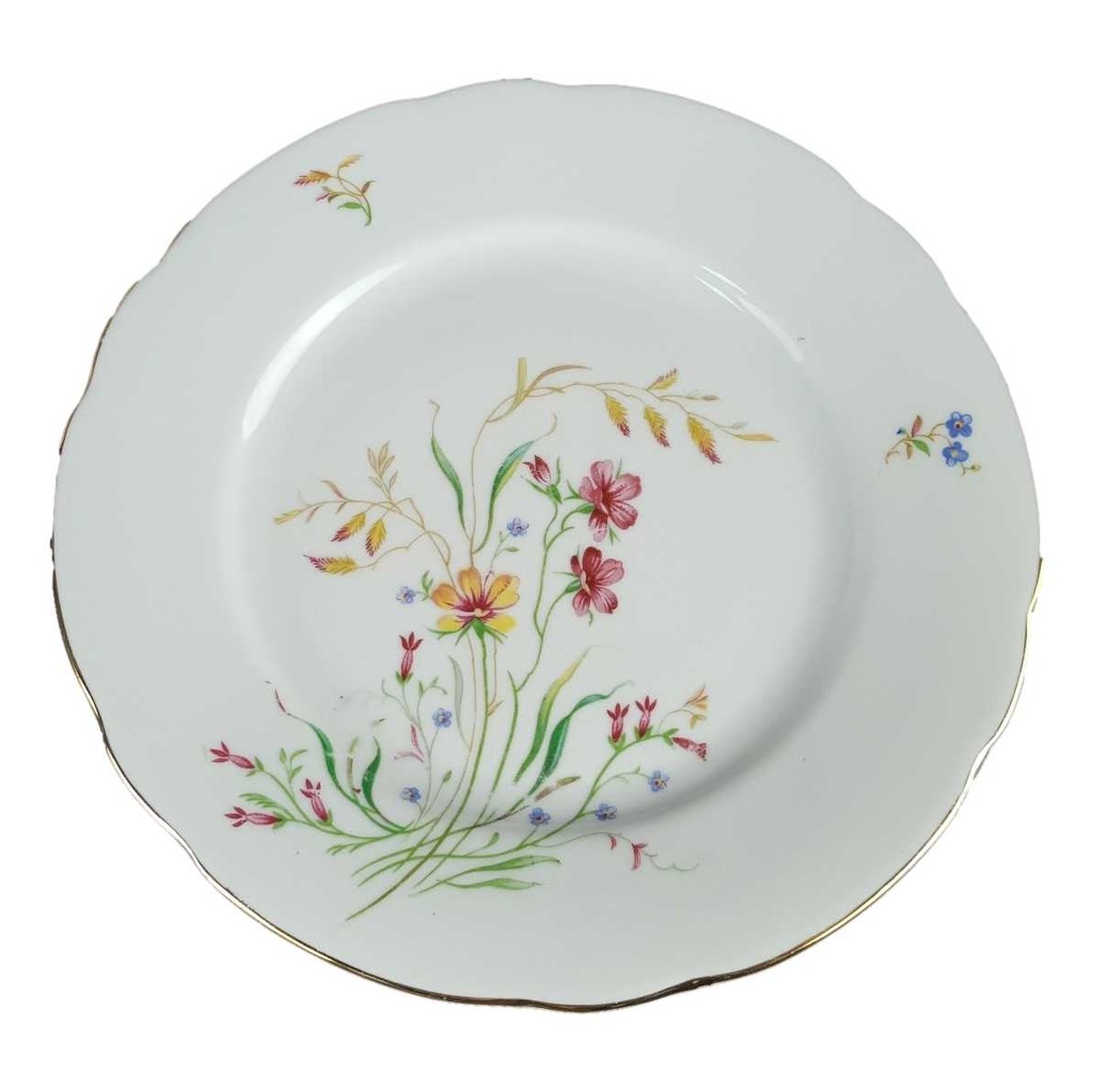 Kuchenteller Dessertteller Goldrand 18,9 cm Schirnding Bavaria Blumendekor Blumen gebraucht - gut