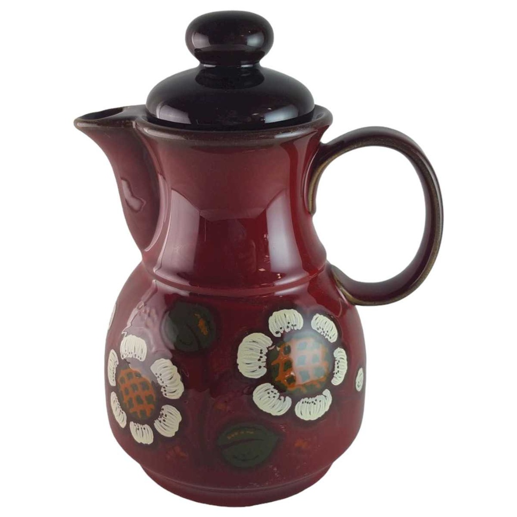 [45813974] Kaffeekanne 1,35 L Winterling bordo rot weiße Blumen Feinkeramik gebraucht - akzeptabel