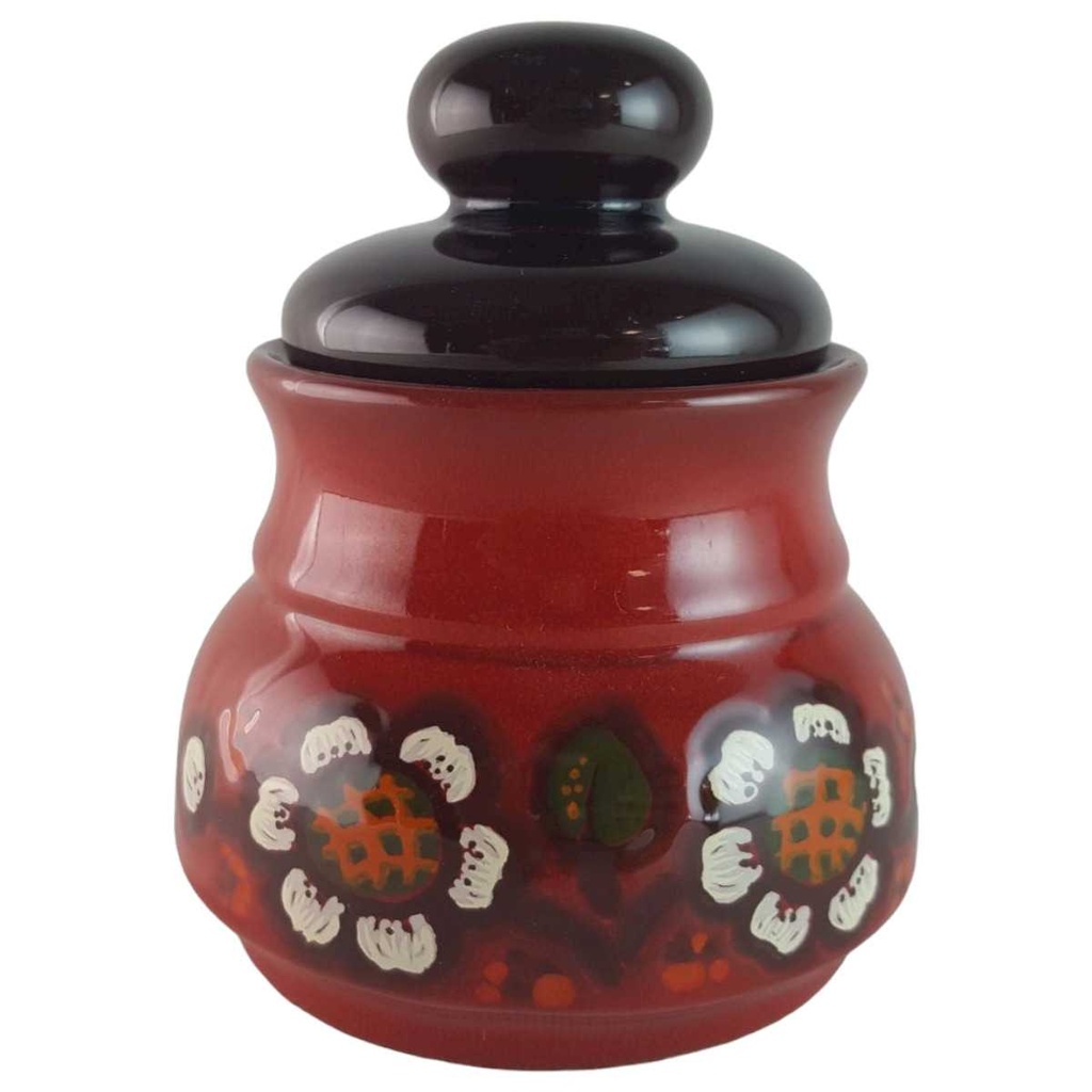 [45813975] Zuckerdose Winterling bordo rot weiße Blumen Feinkeramik gebraucht - gut