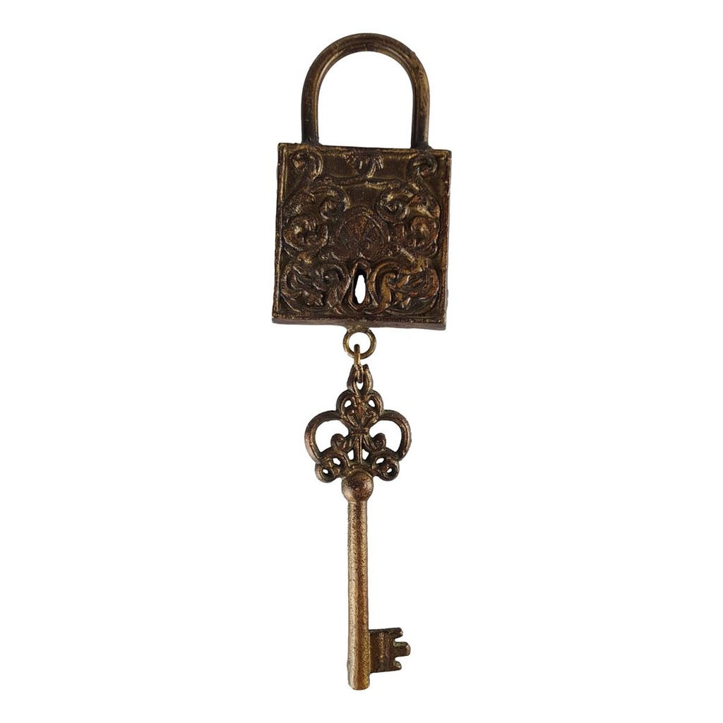 Dekoratives Eisen Schloss mit Schlüssel Figur Skulptur Bronze-Look H 31 B 8,2 cm