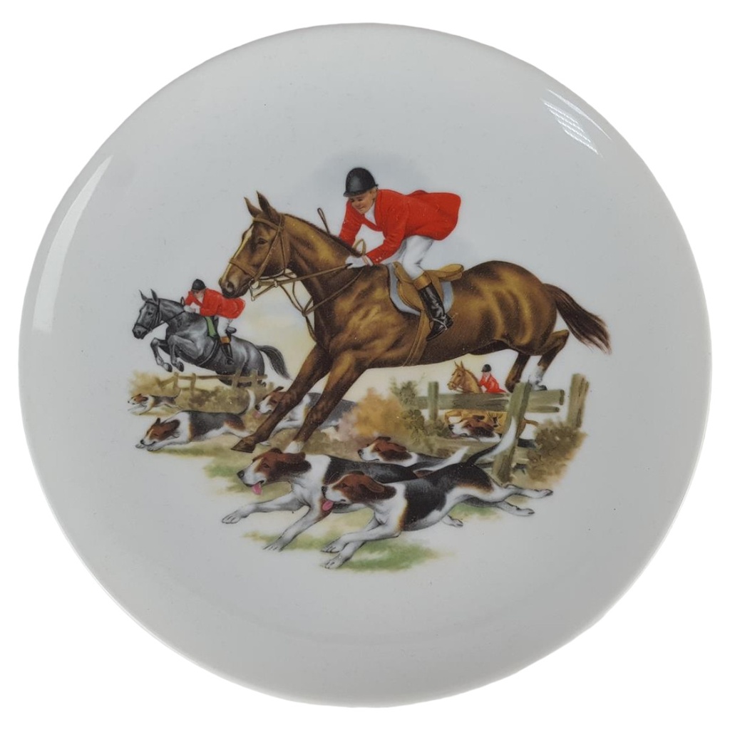 [458140296] Porzellan Wandteller rund Motiv Pferde Reiter Reiten Jockey D 19,5 cm