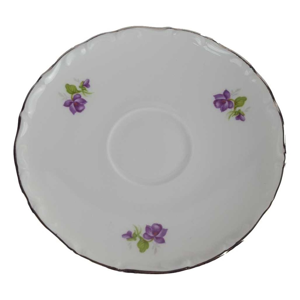 [458140341] Untertasse für Kaffee 14,3 cm Schumann Arzberg Veilchen lila Platinrand gebraucht - gut
