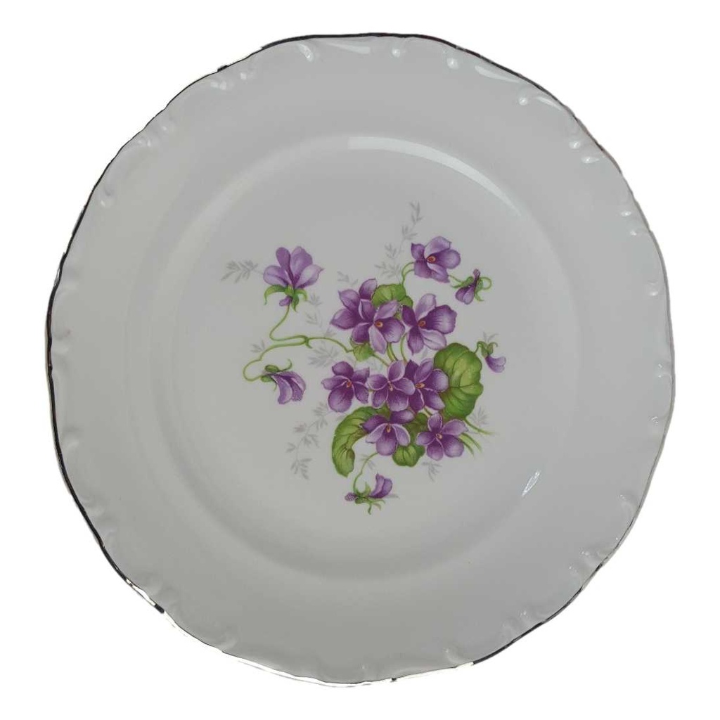 [458140346] Kuchenteller Dessertteller 19,8 cm Schumann Arzberg Veilchen lila Platinrand gebraucht - gut