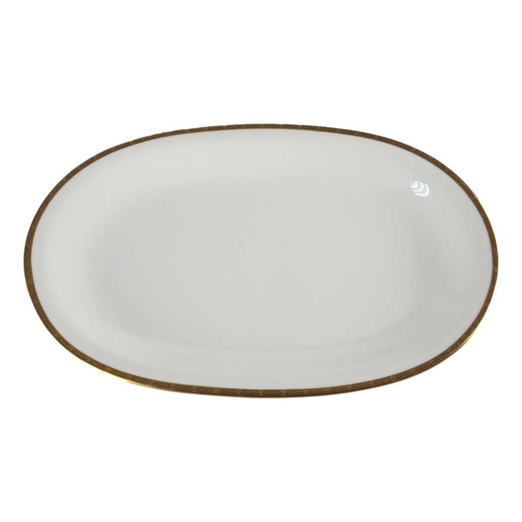 [458140353] Servierplatte Fleischplatte Goldrand 32,2x20,4 cm Eschenbach Alte Formen W1714 Weiß gebraucht - gut