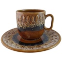 Kaffeetasse mit Untertasse Tasse Sarreguemines SDV France Fat Lava braun weiß schwarz gebraucht - akzeptabel
