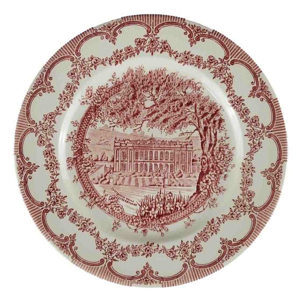 Speiseteller Essteller 24,7 cm English Ironstone Tableware (EIT) EIT England Chatsworth House Derbyshire Rot gebraucht - sehr gut