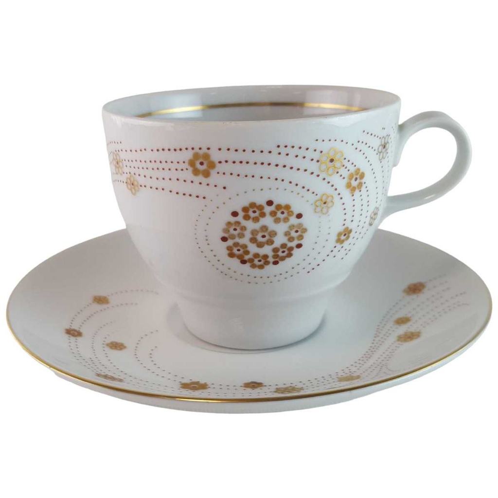 [45814087] Kaffeetasse mit Untertasse Tasse Graf von Henneberg Goldblummchen Rotpunkte gebraucht - gut