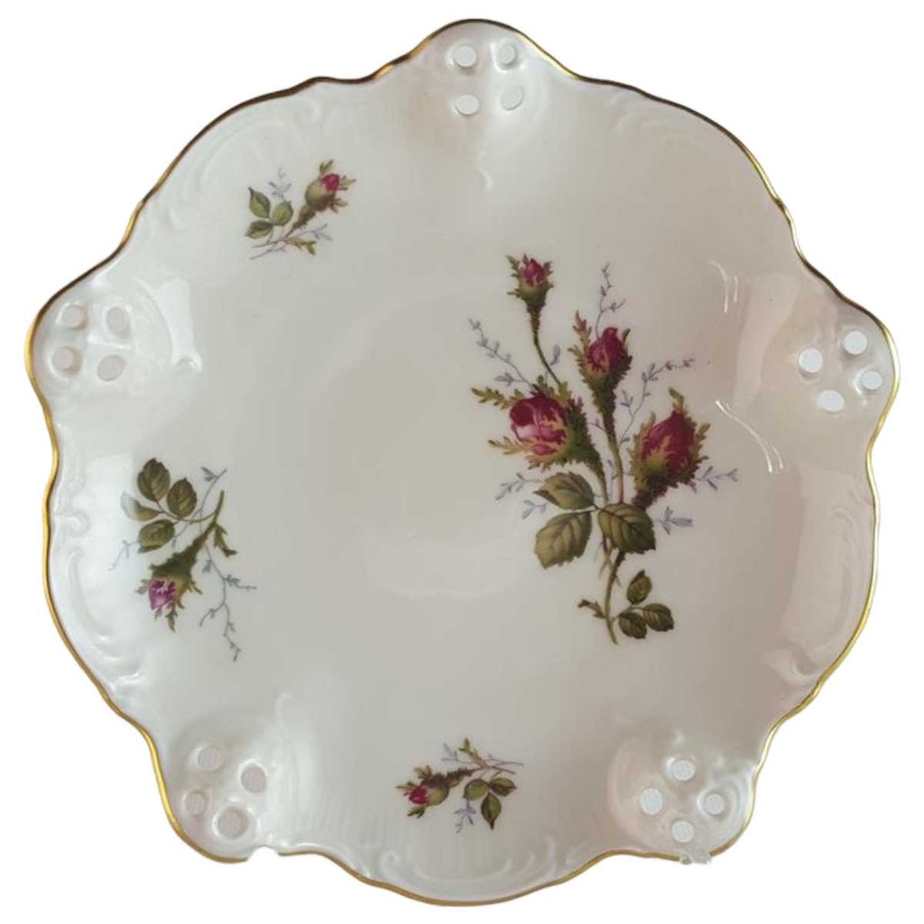 [45814145] Schale Gebäckschale Durchbruchschale Konfektschale Goldrand Durchbrucharbeit 15,7 cm Rosenthal Classic Rose Collection Moosrose mit Elfenbein gebraucht - sehr gut