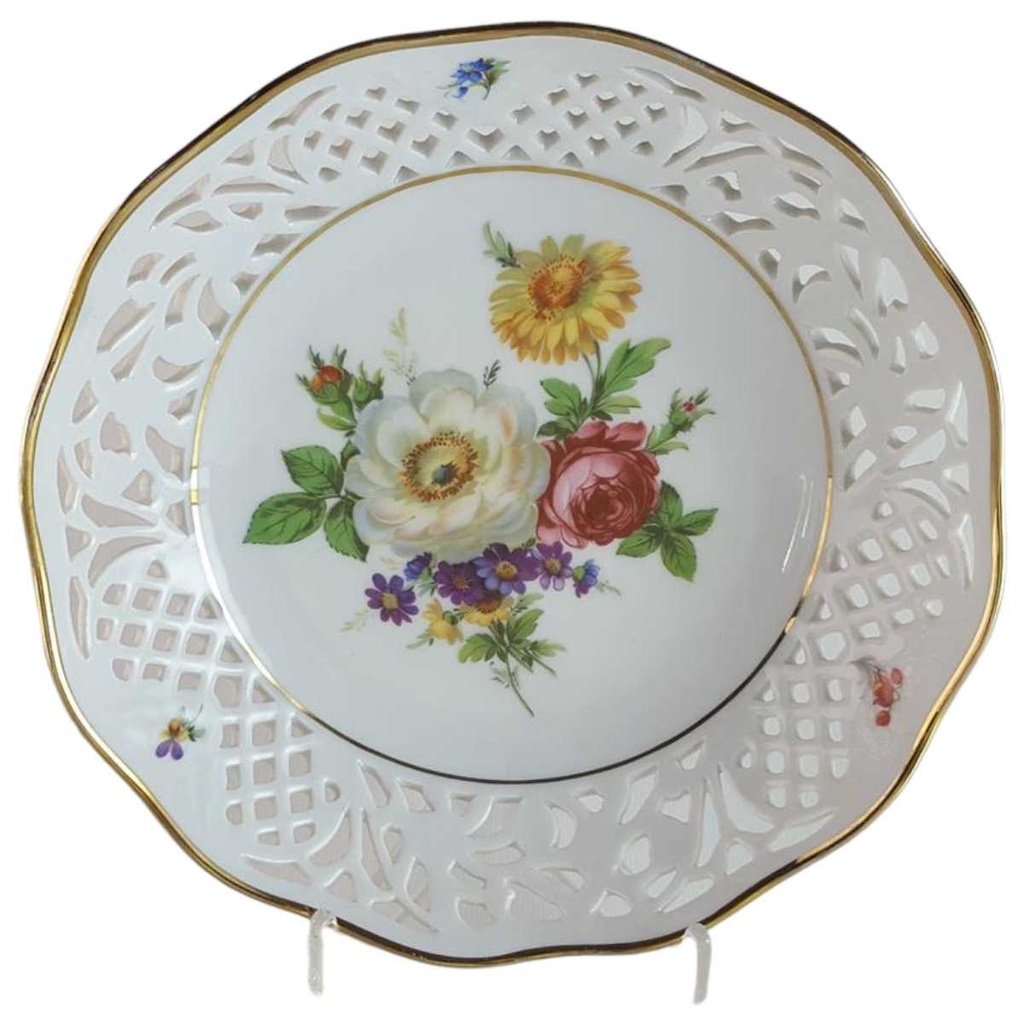 Schale Durchbruchschale Durchbrucharbeit 18,8 cm Marienbad Ingres Weiss Blumendekor Blumen gebraucht - gut