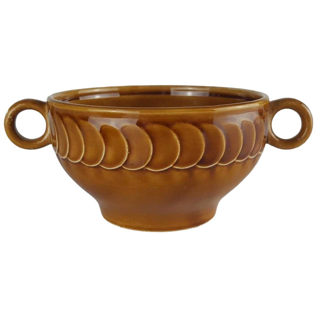 [458142465] Suppentasse Suppenbecher Pagnossin Earthenware braun Relief Kreise gebraucht - gut