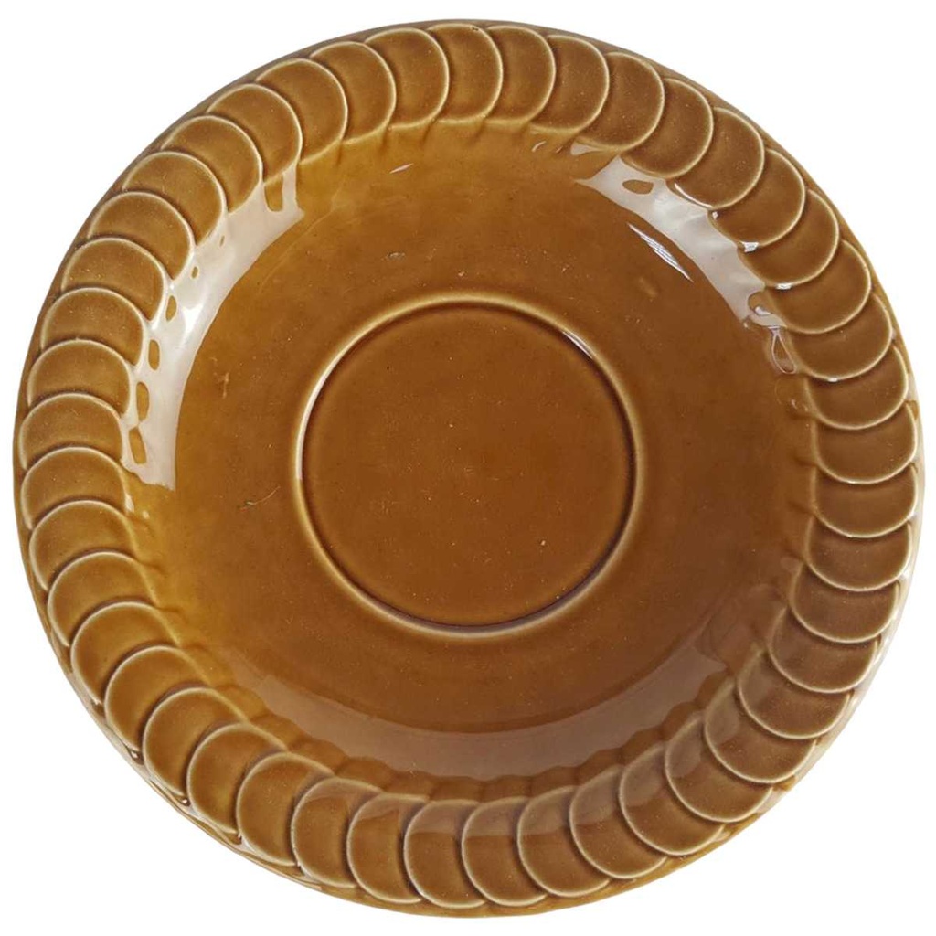 [458142466] Untertasse für Suppe 16,2 cm Pagnossin Earthenware braun Relief Kreise gebraucht - gut