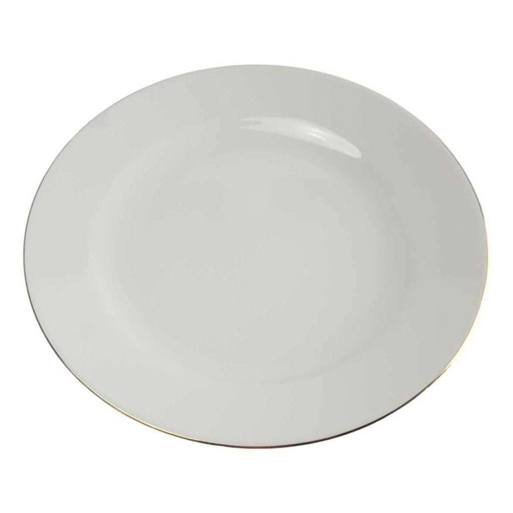 [458142702] Speiseteller Essteller Goldrand 24,4 cm Schirnding Bavaria weiß gebraucht - akzeptabel