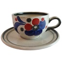 Teetasse mit Untertasse Tasse Waechtersbach Blau Rot Blume gebraucht - gut