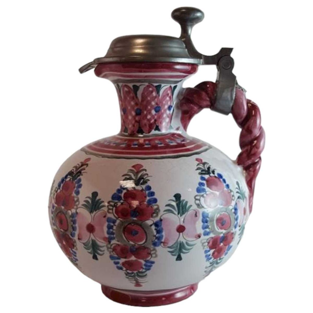 [45814344] Krug mit Zinndeckel Original Keck Keramik gebraucht - akzeptabel