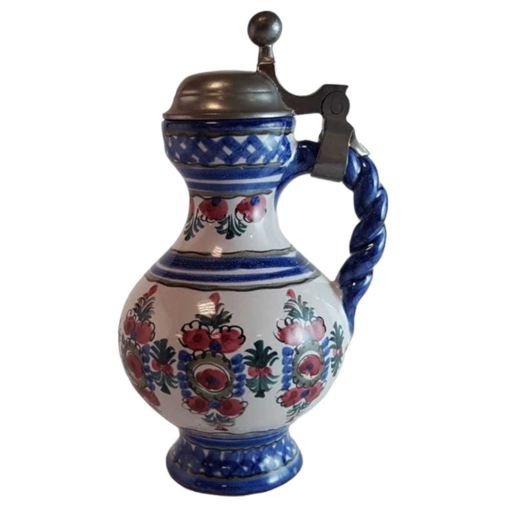 Krug mit Zinndeckel mini Original Keck Keramik Blau gebraucht - gut