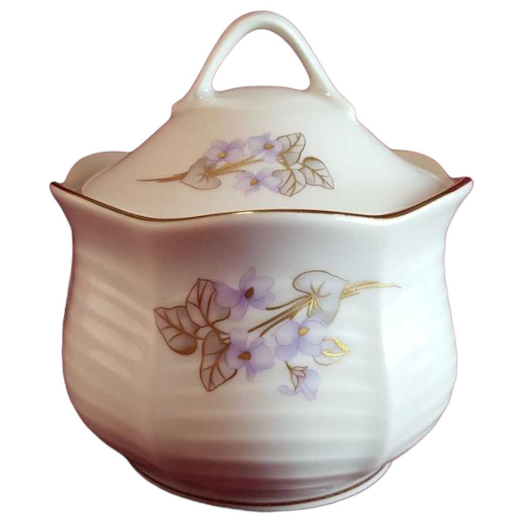 [45814365] Zuckerdose Golddekor Winterling Marktleuthen lila Blumen gebraucht - sehr gut
